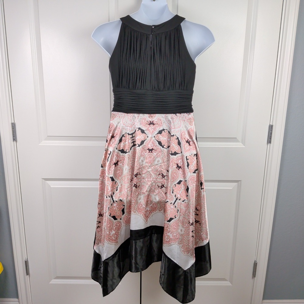 Flowy Satin Handkerchief Hem Halter Dress Paisley Y2K Feminine Size 14 - Picture 6 of 9